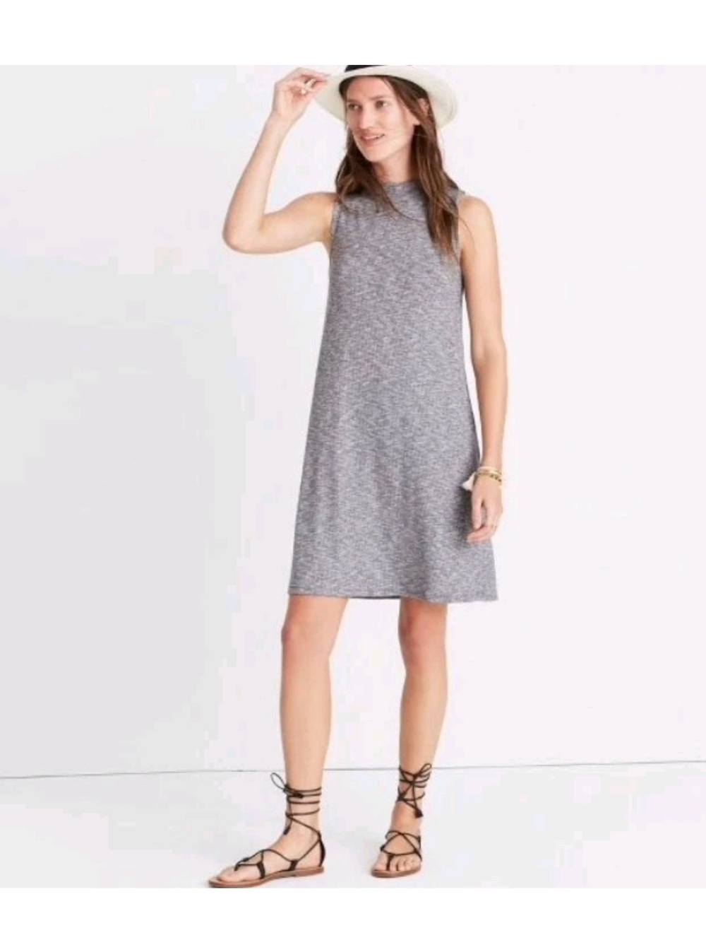 Madewell Gray High Neck Sleeveless Preppy Minimalist Swing Summer Dress Small